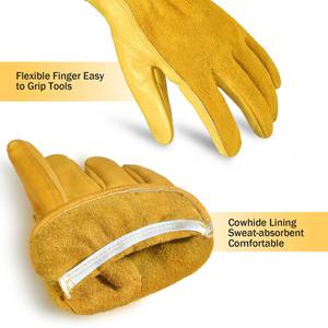 Gants de sécurité en cuir de vachette fendu OEM | Gréeur canadien avec logo personnalisé | Travail de fermeture à crochet compatible avec écran tactile élevé - Product Image 5