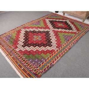 Tapis de 6,1 x 9,3 pieds, tapis turc vintage, tapis en laine rouge et vert à motifs floraux - Product Image 2