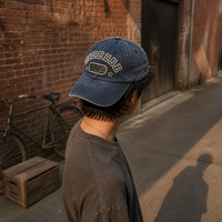 Custom Vintage Gewassen Sportieve Fruit Dot Baseball Cap Borduurwerk 3D Logo Verweerde Denim Blauwe Dad Hat Verstelbare Gebogen Klep