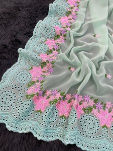 Bollywood Style coupe bordure travail longue longueur pré drapé doux Georgette tissu Un point Saree Blouse pour vêtements pour femmes - Product Image 5