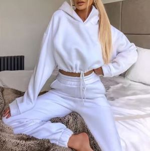 Sweat à capuche à manches longues en coton de haute qualité pour femmes Logo personnalisé Crop Top Streetwear avec capuche en position avant pour l'hiver - Product Image 4