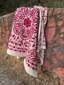 Premium Hand Embroidered Suzani <b>Quilt</b> – Decorative Floral Cotton Bedspread, Ethnic Boho Bedding, Vintage Style <b>Throw</b> - Product Image 4
