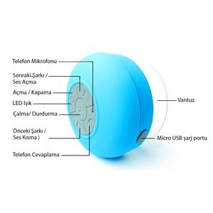 Mini haut-parleur de douche Bluetooth étanche IPX6 avec lumière LED et microphone - Product Image 4