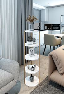 <b>Round</b> 5-Tier Wooden Side Table Multi-Purpose <b>Shelf</b> Table Natural & Stylish Design - Product Image 6