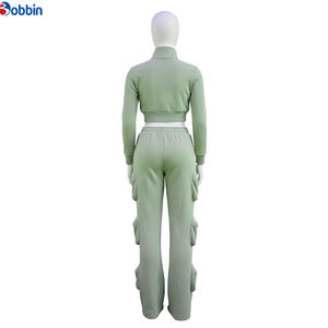 Conjunto Deportivo Informal de Moda para Mujer, Corte Ajustado, 100% Algodón, Felpa, con Múltiples Bolsillos con Cremallera y Logotipo Personalizado - Product Image 3