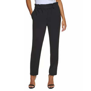 Pantaloni DKNY da donna a vita alta con bottoni a pressione, stile Paperbag, anti-piega, traspiranti, neri, a gamba dritta, stile Office Lady, taglia XL - Product Image 1