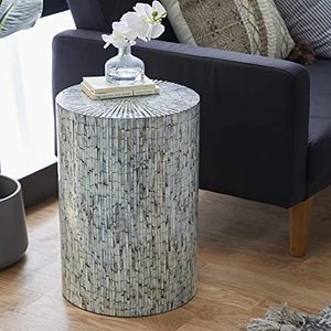 Taburete lateral con incrustaciones de hueso redondo con patrón geométrico para decoración del hogar moderna y étnica a precio mayorista por - Product Image 2