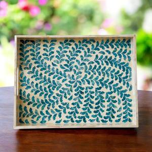 Plateau de service artisanal en nacre, rectangulaire, motif bleu tourbillon, artisanat artisanal, accessoire de table pour hôtel, vente en gros, durable - Product Image 4