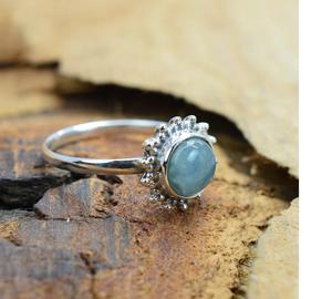 แหวนดอกไม้ทรงกลมสีอะความารีน925เงินสเตอริงกับพลอยธรรมชาติเครื่องประดับคริสเตียนโบฮีเมียนออกแบบหรูหรานำโชคประจำเดือนมีนาคม - Product Image 3