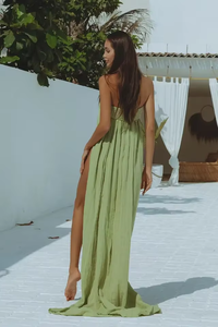 Robe d'été en mousseline de soie à fleurs Maxi Beach Dress Casual Women Custom Long Elegant Halter Backless Maxi Dress Ladies - Product Image 4