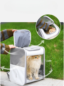 Transparent Mesh Pet <b>Backpack</b> Carrier for <b>Cats</b> Breathable Soft-Sided Quadratic Design with Zipper Closure - Product Image 3