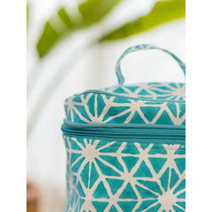 Blue Star Block Printed Cotton Travel <b>Vanity</b> <b>Case</b>-Bohemian Geometric <b>Makeup</b> Organizer Bag - Product Image 2