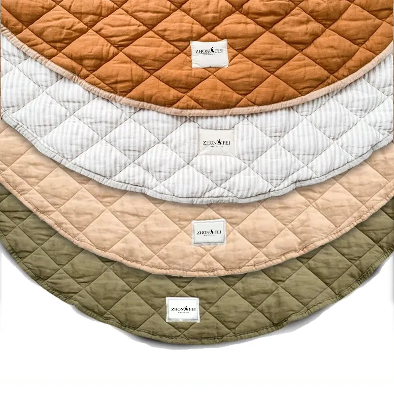 Wholesale round organic 100% French Linen play mat baby crawl baby play mat