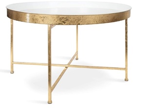 Modern Glam <b>Round</b> Metal Coffee <b>Table</b> 28.25" x 28.25" x 19" <b>White</b> and Gold Handmade Best Quality <b>Table</b> - Product Image 2