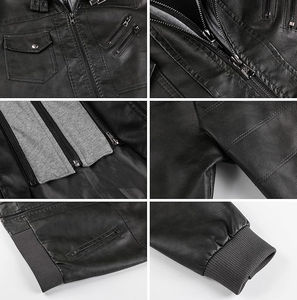 Veste en cuir unisexe d'inspiration motard, toile, devant droit, manches longues, vêtement d'extérieur d'hiver, robuste, mode urbaine, chaleur et confort - Product Image 6
