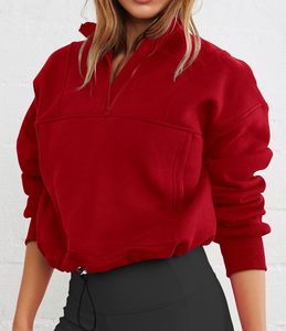 À la mode femmes quart Zip sweat surdimensionné coupe ample décontracté manches pull ourlet réglable col haut Streetwear sweat - Product Image 4