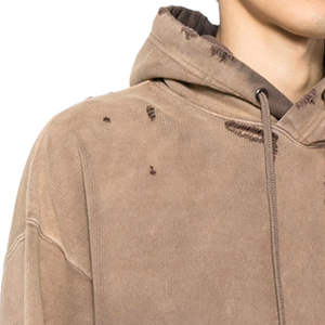 Sweat à capuche oversize en molleton français pour homme, personnalisé, lourd, délavé, effet délavé à l'acide, broderie de patch, uni, hiver - Product Image 5