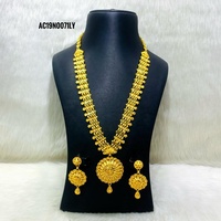 Set Perhiasan Pengantin Afrika Arab Berlapis Emas 18K dari Kuningan untuk Wanita, Kalung dan Anting Desain Bunga, Gaya Klasik Pernikahan