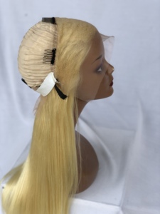 Exportation de qualité supérieure vendeur en gros indien temple indien vierge 26 ''blonde droite 13x4 Hd perruque frontale en dentelle avec 180% de densité - Product Image 5