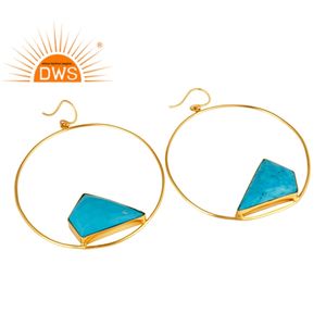 Pendientes colgantes de piedras preciosas de turquesa con baño de oro de 18 quilates, hechos a mano, los más vendidos, joyería fina para mujer, regalo para ella - Product Image 2