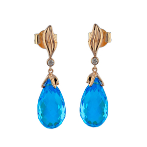 14K ต่างหูทองคำแท้สีเหลืองเข้มทำด้วยมือสีฟ้าบุษราคัมประดับเพชรสไตล์อินเดียเครื่องประดับของขวัญแต่งงาน - Product Image 1