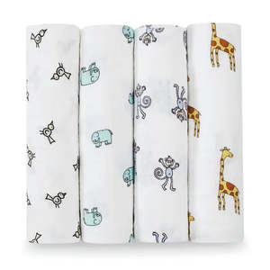 Pure Organic Comfortable Bamboo Cartoon Pattern Baby Muslin Swaddle Blankets for Kids in Summer Soft Swaddle Blankets Items set - Product Image 1