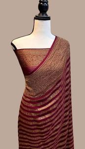 Exclusivo y de moda Pure Soft Khadi Georgette Silk Saree con Rich Zari Woven Pallu con elegantes borlas y Zari Work On Blusa - Product Image 4