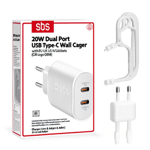 20W Dual Port USB <b>Type</b>-<b>C</b> Wall <b>Charger</b> with EU UK US Sockets (Gift Box Logo OEM) - Product Image 3