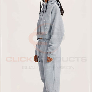 Diseño personalizado Drop Shoulder 2 piezas Set Joggers Pantalones Sudadera con pantalones de chándal Sudaderas con capucha en blanco Chándales de gran tamaño Mujeres - Product Image 4