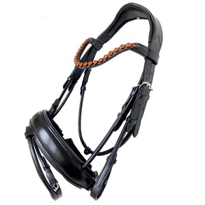 Bride Hanovrienne en cuir roulé noir de cheval or rose ou bandeau blanc - Product Image 1