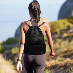 Sac à dos de sport unisexe en polyester avec fermeture éclair imperméable et logo personnalisé, bandoulière et doublure en lin – Grande Vente - Product Image 6