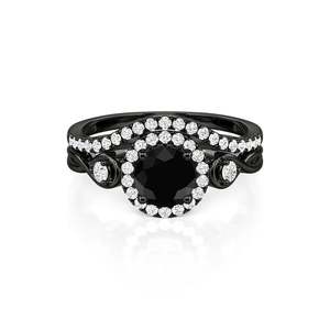 Ensemble de bagues de mariage Jeulia Black Twist Infinity Halo à coupe ronde - Cuivre plaqué rhodium avec diamant et zircon - Product Image 1
