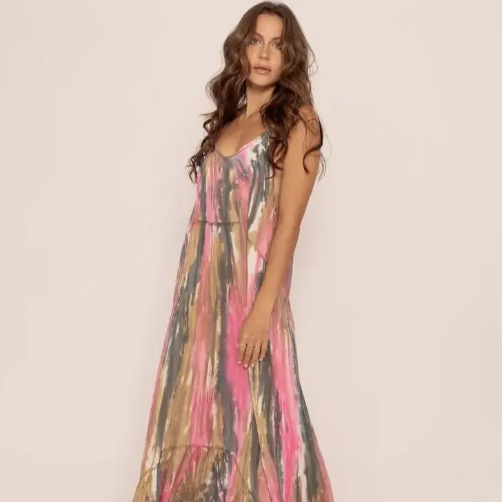 Attraktive Sommerkleidung Damen Dye Strandkleidung V-Ausschnitt ärmellos lässig lange Maxikleider für den Urlaub zu Großhandelspreisen