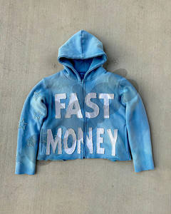 Sweat à capuche à fermeture éclair pour homme avec applique étoile «Fast Money» en détresse Style streetwear unique en plusieurs couleurs - Product Image 5