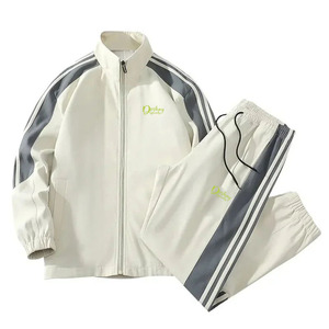Casual Fitted Blank Two Piece <b>Tracksuits</b> for Men Custom Sweatsuit Set Unisex Vintage Training Jogging Wear With Zipper - Product Image 1