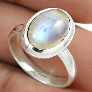 Bague en pierre de lune arc-en-ciel avec pierres précieuses naturelles, taille ovale, cabochon en argent sterling 925, fabrication artisanale, prix de gros - Product Image 1