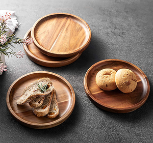 Plateau rond en bois d'acacia pour la cuisine, plateau de service pour la nourriture et les collations, mariage, assiette à dîner en bois - Product Image 4