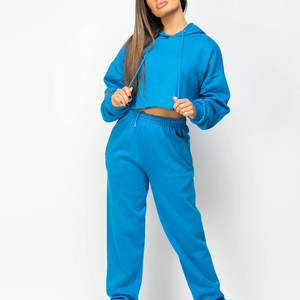 Algodón Poliéster Hecho Secado rápido Mujeres Recortadas Sudaderas con capucha Conjunto de manga larga Mujeres Recortadas Sudaderas con capucha Conjunto - Product Image 3