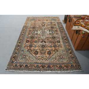 4.5x7.5 ft Turkish Rug, Vintage Area Rug, <b>Brown</b> Blue Patchwork Rug - Product Image 1