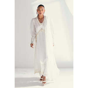 ชุดผ้าลูกไม้ชิฟฟ์ลีสีขาวแบบ 3 ชิ้นสำหรับผู้หญิง (ยังไม่ได้เย็บ) - Product Image 3