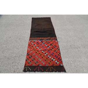 Alfombra Vintage Tradicional de Lana Roja Ecológica de Pelo Medio, 4.3 x 8 pies, Diseño de Patchwork de Gran Área, Nueva Decoración para el Hogar Invitante, Látex - Product Image 1