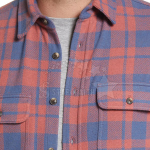 Customized Logo Lightweight Wool/Cotton <b>Flannel</b> Shirt Men Patch Pocket Curved Hem Plaid Pattern Full Sleeve Breathable 240g - Product Image 2