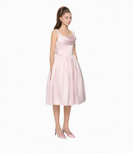 Robe pour femmes en satin mélangé de qualité supérieure doublure douce corsage structuré avec encolure drapée fabriquée au Vietnam personnalisable OEM/ODM - Product Image 1
