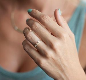 Anillo de Compromiso de Plata de Ley 925 con Cinco Piedras, Ópalo, Diamante, Moissanita, Chapado en Oro de 14K, Clásico, con Piedras Preciosas, para Aniversario de Bodas - Product Image 3
