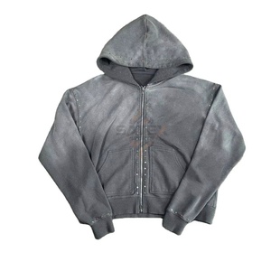 Unique Style Custom Acid Wash Rhinestone Embroidered Oversized Fit Sun Faded Zipper Eco-Friendly High Quality <b>Material</b> - Product Image 1