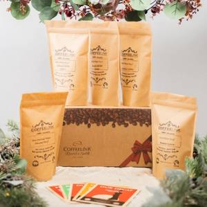 Coffret cadeau de grains de café décaféiné torréfiés moyens-Pack de cinq échantillons avec cartes de dégustation pour la promotion en gros - Product Image 1