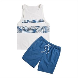 Ensemble deux pièces d'été unisexe avec imprimé personnalisé T-shirt sans manches et short en coton tricoté respirant pour hommes et femmes - Product Image 5