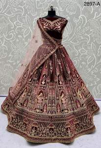 ชุดแต่งกายสำหรับเจ้าสาวผ้ากำมะหยี่ปักลายต่างๆ lehenga choli ผู้ผลิตและผู้จำหน่ายจาก surat ล่าสุด - Product Image 4