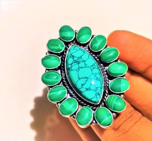 Flower Handmade Ring in 925 Sterling Silver with Natural Larimar Gemstone Personalized Gift Jewelry - Product Image 4