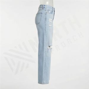 Jeans en denim délavé pour femme, look décontracté et élégant, coupe droite, couleur personnalisée, longueur cheville, pantalon de luxe respirant, streetwear - Product Image 2